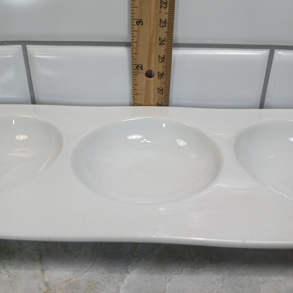 BIA White Ceramic 3 Section Serving Dish Sauce Tray Nuts Candy Tapas Charcuterie - Picture 10 of 10